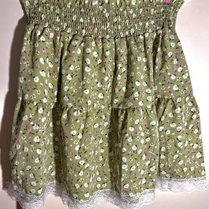 Green Floral Lace Trim Skirt